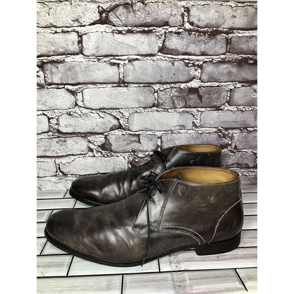 John Varvatos Gray Taupe 2 Eyelet Chukka Lace Up Ankle Boots Men Sz 13M US/46EU - Picture 1 of 16